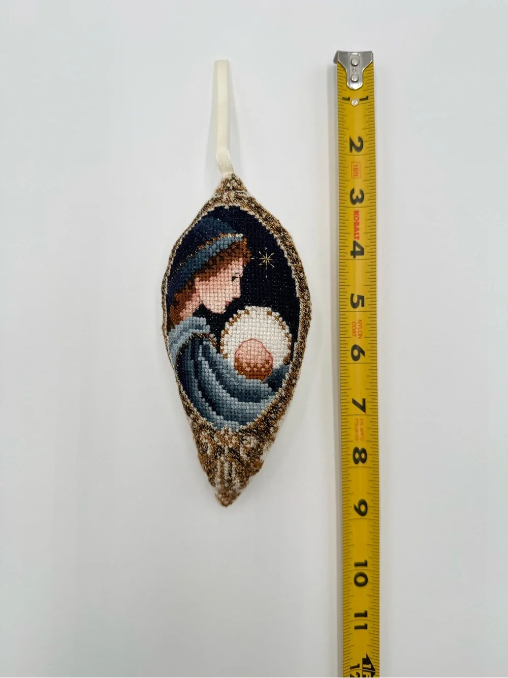 Needlepoint Nativity Christmas Ornament Mary & Baby Jesus Handmade